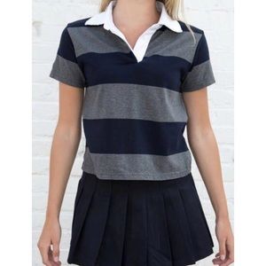 Brandy Melville Gemma Short Sleeve Rugby Striped Collared Shirt